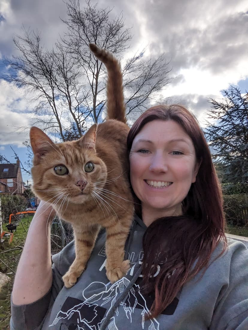 Jill, experienced pet sitter with her ginger cat Milo - Moggy Minder Haslington